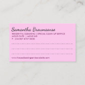 Roze notitie Side Janitorial Lady Cleaning Visitekaartje (Achterkant)