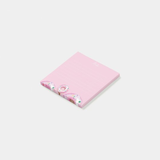 roze notitieblad met waterverf donuts post-it® notes (Schuin)
