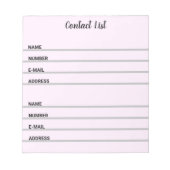 Roze notitieblok voor contactlijst (Voorkant)