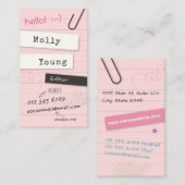 Roze notitieboekje visitekaartje (Voorkant / Achterkant)