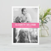 Roze Nu en Dan Foto Collage Afstuderen Kaart (Staand voorkant)