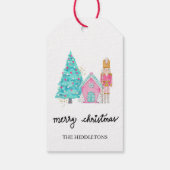 Roze nuchterkraker crème peppermint kerstboom cadeaulabel (Achterkant)