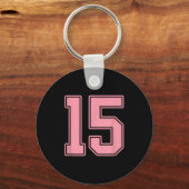 Roze nummer 15 jersey speler uniform #15 sleutelhanger (Voorkant)