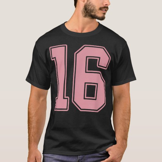 Roze nummer 16 jersey speler uniform t-shirt (Voorkant)