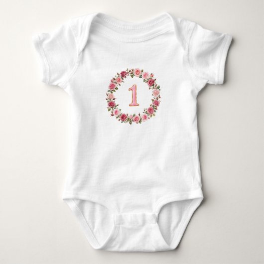 Roze Nummer 1 Gouden Rand Elegant Ontwerp Romper (Voorkant)