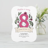 Roze nummer 8 Birthday Party Kaart (Staand voorkant)