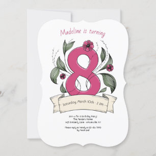 Roze nummer 8 Birthday Party Kaart