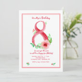 Roze Nummer 8 Uitnodiging (Staand voorkant)