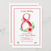 Roze Nummer 8 Uitnodiging (Voorkant / Achterkant)