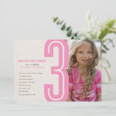 Roze nummer drie uitnodiging van de Partij van de  (Staand voorkant)