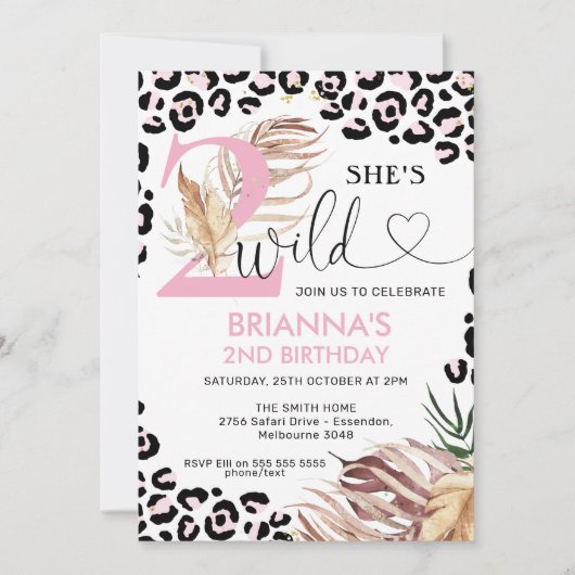 Roze nummer Foliage Safari 2 Wilde verjaardag Kaart (Voorkant)