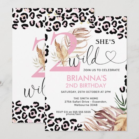 Roze nummer Foliage Safari 2 Wilde verjaardag Kaart (Voorkant / Achterkant)