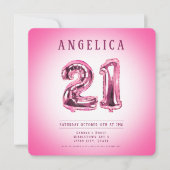 Roze nummerballonnen 21e verjaardag uitnodiging (Voorkant)