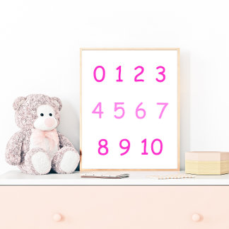 Roze Nummers Nul tot Tien 0 tot 10 Teacher Kinder  Poster
