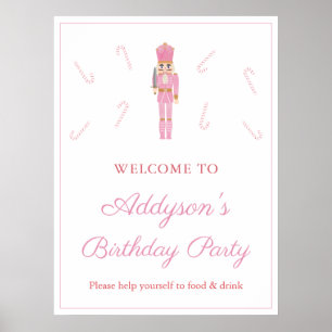 Roze Nutkraker Candy Canes Birthday Party Welkom Poster
