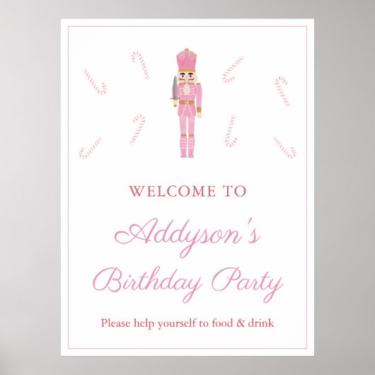 Roze Nutkraker Candy Canes Birthday Party Welkom Poster (Voorkant)