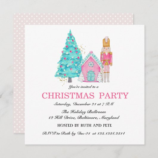 Roze Nutkraker Peppermint-kerstfeest Kaart (Voorkant / Achterkant)