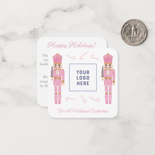 Roze Nutkraker Small Business Logo kerst Notitiekaartje (Voorkant / Achterkant in situ)