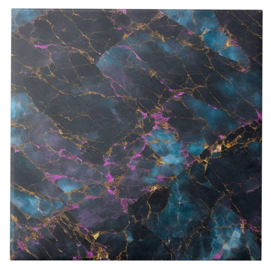 Roze Oceaan Blauw Goud Marmer Populair Collectie Tegeltje (Voorkant)