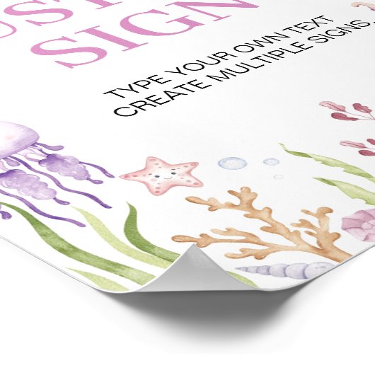 Roze Oceaan Dieren Meisje Partij Custom Table Sign Poster (Hoek)