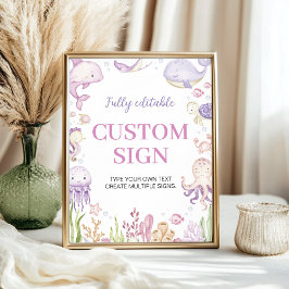 Roze Oceaan Dieren Meisje Partij Custom Table Sign Poster