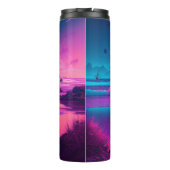 Roze oceaan en palmbomen Digitale kunst Thermosbeker (Achterkant)