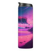 Roze oceaan en palmbomen Digitale kunst Thermosbeker (Geroteerd rechts)