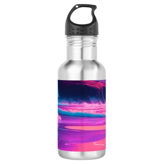 Roze oceaan en palmbomen Digitale kunst Waterfles (Voorkant)