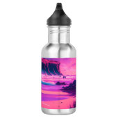Roze oceaan en palmbomen Digitale kunst Waterfles (Rechts)