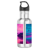 Roze oceaan en palmbomen Digitale kunst Waterfles (Achterkant)