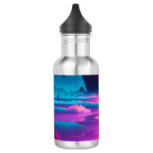 Roze oceaan en palmbomen Digitale kunst Waterfles (Links)