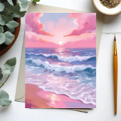 Roze Oceaan Oever Strand Schilderij Briefkaart
