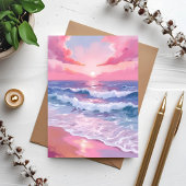 Roze Oceaan Oever Strand Schilderij Briefkaart