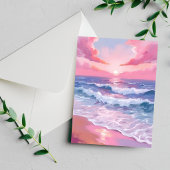 Roze Oceaan Oever Strand Schilderij Briefkaart