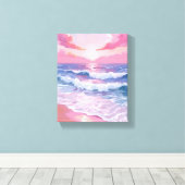 Roze Oceaan Strand Schilderij Canvas Afdruk (Insitu (Houten vloer))