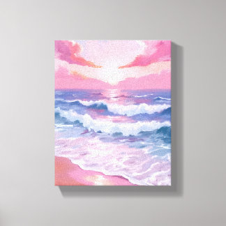 Roze Oceaan Strand Schilderij Canvas Afdruk