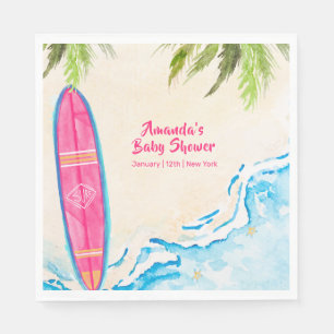 Roze Oceaan Surf Palm Boom Strand Baby Shower Servet