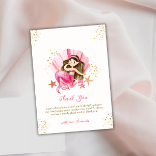Roze Oceaan Zeemeermin Oceaan Zeester Baby shower Bedankkaart