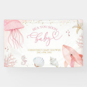 Roze Oceaan Zie Je Gauw Zomer Baby Borrel Spandoek