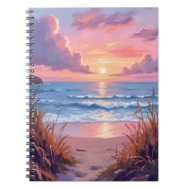 Roze Oceaan Zonsondergang Strand Aquarel Schilderi Notitieboek