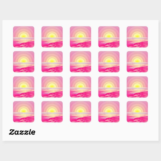 ROZE OCEAAN ZONSONDERGANG VIERKANTE STICKER (Vel)