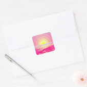 ROZE OCEAAN ZONSONDERGANG VIERKANTE STICKER (Envelop)