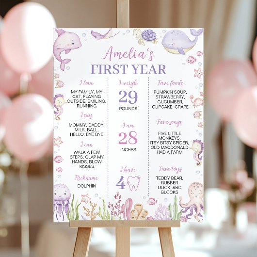 Roze Oceaandieren onder de Zee Party Milestone Poster