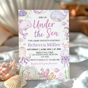 Roze oceaandieren onder het Zeeen Baby shower Kaart