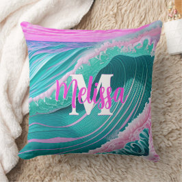 Roze oceaangolven Monogram Kussen