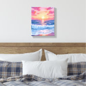 Roze Oceaangolven Zonsondergang Aquarel Canvas Afdruk (Insitu (Slaapkamer))