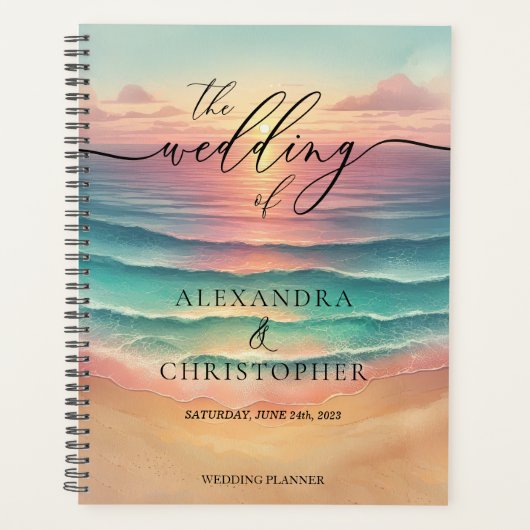 Roze Oceaanstrand Mooie Handtekening Zomer Groene Planner (Voorkant)