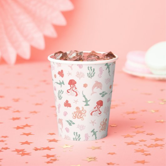Roze Ocean Animal Pattern Baby shower Papieren Bekers (Insitu)