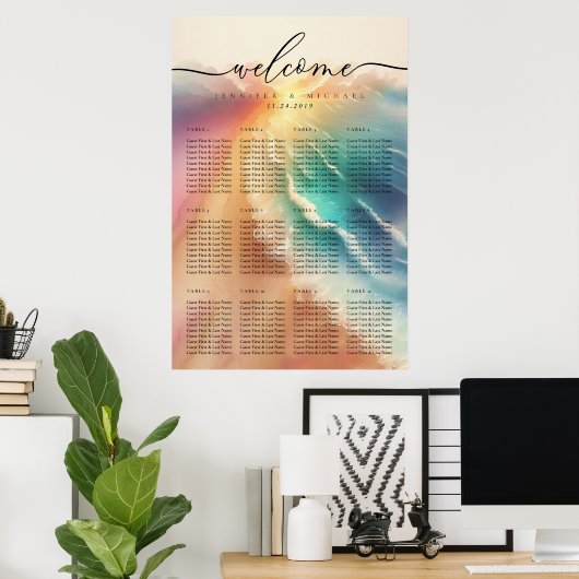 Roze Ocean Beach Zomer Party Trouwtafel Poster (Thuiskantoor)