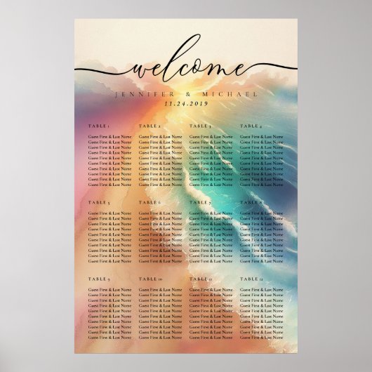 Roze Ocean Beach Zomer Party Trouwtafel Poster (Voorkant)